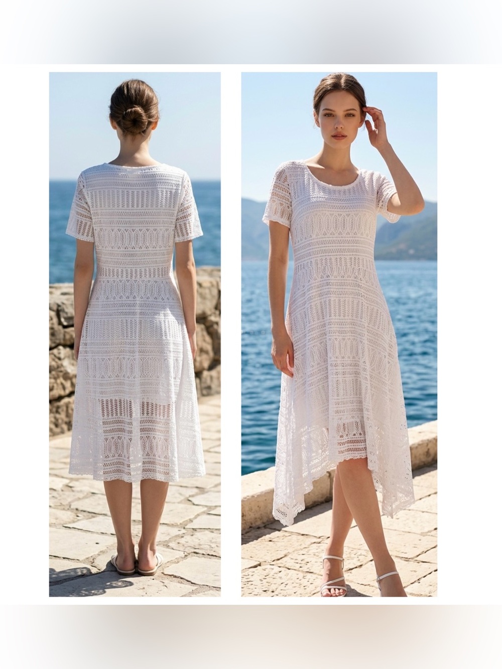Dana Buchman Womens XL Lace Crochet lined Asymmetrical Midi high/Low dress White